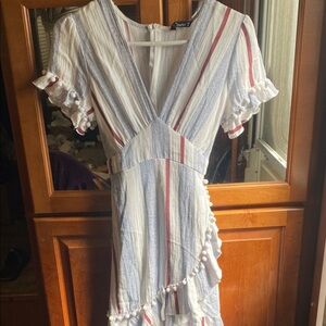 Simplee Size Medium Blue, Burgundy and White Striped Mini Dress